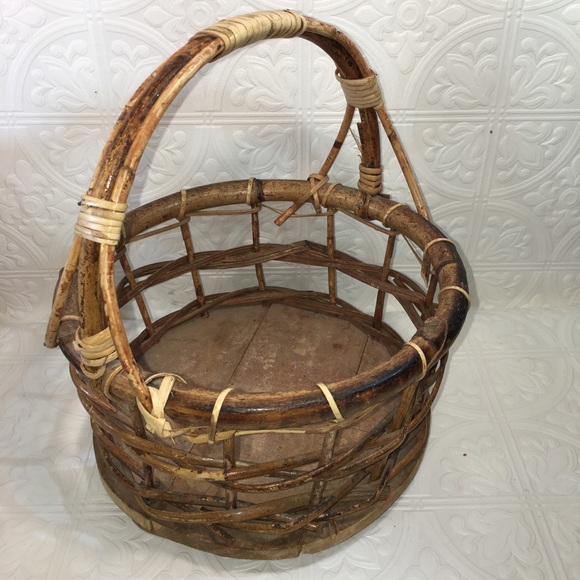 Vintage Rustic Basket w/ Wood Bottom